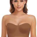 Lusait Strapless Bra for Women Non-Slip Silicone Padded Bandeau Bra Wireless Tube Top Bralette 2 packs size S Brown & Black