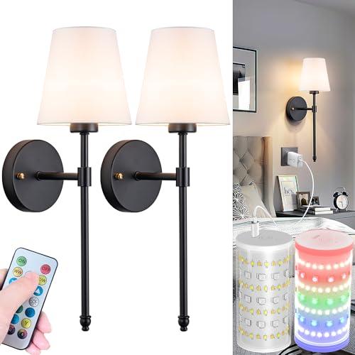 Battery Operated Wall Sconces Set Of 2, Wireless Battery Wall Light With 10000mAh RGB Rechargeable Magnetic Bulb, Rechargeable Wall Sconce With Remote Control For Bedroom, No Electrician Required