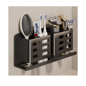 Aluminum Toothbrush Holder Self-Adhesive Hanging Bracket Shower Toothbrush Razor Holder Suitable for Toothbrush, Toothpaste, Razor and Comb etc Bathroom Storage