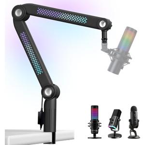 YOUSHARES RGB Mic Arm, Adjustable Boom Arm with RGB Control, Multiple Adapters, Compatible with Blue Yeti, HyperX，FIFINE AM8, Shure Mic，Rode and More, Perfect for Podcasting, Streaming and Gaming