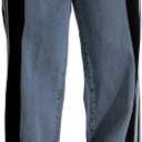 Nihsatin Women's Two Tone Jeans Wide Leg High Waisted Stretchy Buttoned Denim Pants (Large, Black)