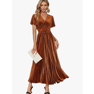 Simplee Women’s V Neck Velvet Maxi Dress Short Sleeve Empire Waist Long Formal Dress for Wedding Guest M Simplee Women’s V Neck Velvet Maxi Dress Short Sleeve Empire Waist Long Formal Dress for Wedding Guest M