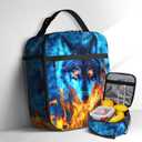 Wolf Lunch Box for Kids Blue Fire Aniaml Print Reusable Cooler Insulated Lunch Box Boys Girls Food Snack Container for School Work Office Travel Picnic Gift for Wolf Lovers
