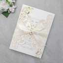 2 x 20Pcs 5.12x7.09 inch Laser Cut Wedding Invitation Cards With Envelopes and Ribbons for Quinceanera Bridal Shower Baby Shower Party Invite (lvory)