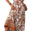 MakeMeChic Women's Summer Backless Dress Vacation Maxi Sundress Boho Floral Print V Neck Flare Cami Dress Yellow Small