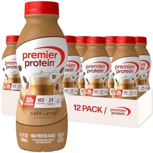 Premier Protein Shake, Café Latte, Caffeinated, 30g Protein, No Added Sugar, 24 Vitamins & Minerals to Support Immune Health, 11.5 fl oz, 12 Pack, Best By: 04 JAN 2027