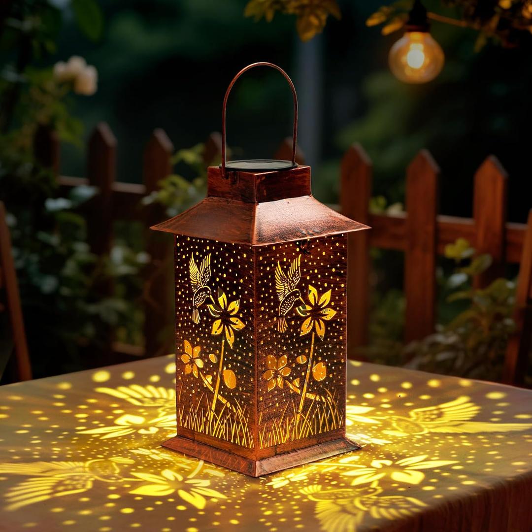 Homemory Hummingbird Solar Lanterns Outdoor Waterproof, Birthday Gifts for Women Mom Grandma, LED Metal Decoration for Outside, Yard, Backyard, Porch, Lawn