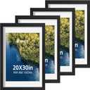 20x30 Picture Frame Set - 4 Pack, Black Wood Photo Frames - Displays Photos 18x24 with Mat or 20 x 30 without - Room, Office, Gallery, Studio, and Hallway Decor - Wall Hanging
