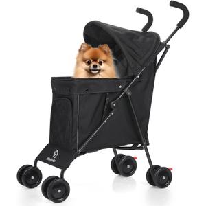 Wedyvko Travel Portable Dog Stroller, Pet Stroller for Small Puppy Dogs & Cats, Up to 33 lbs, Black