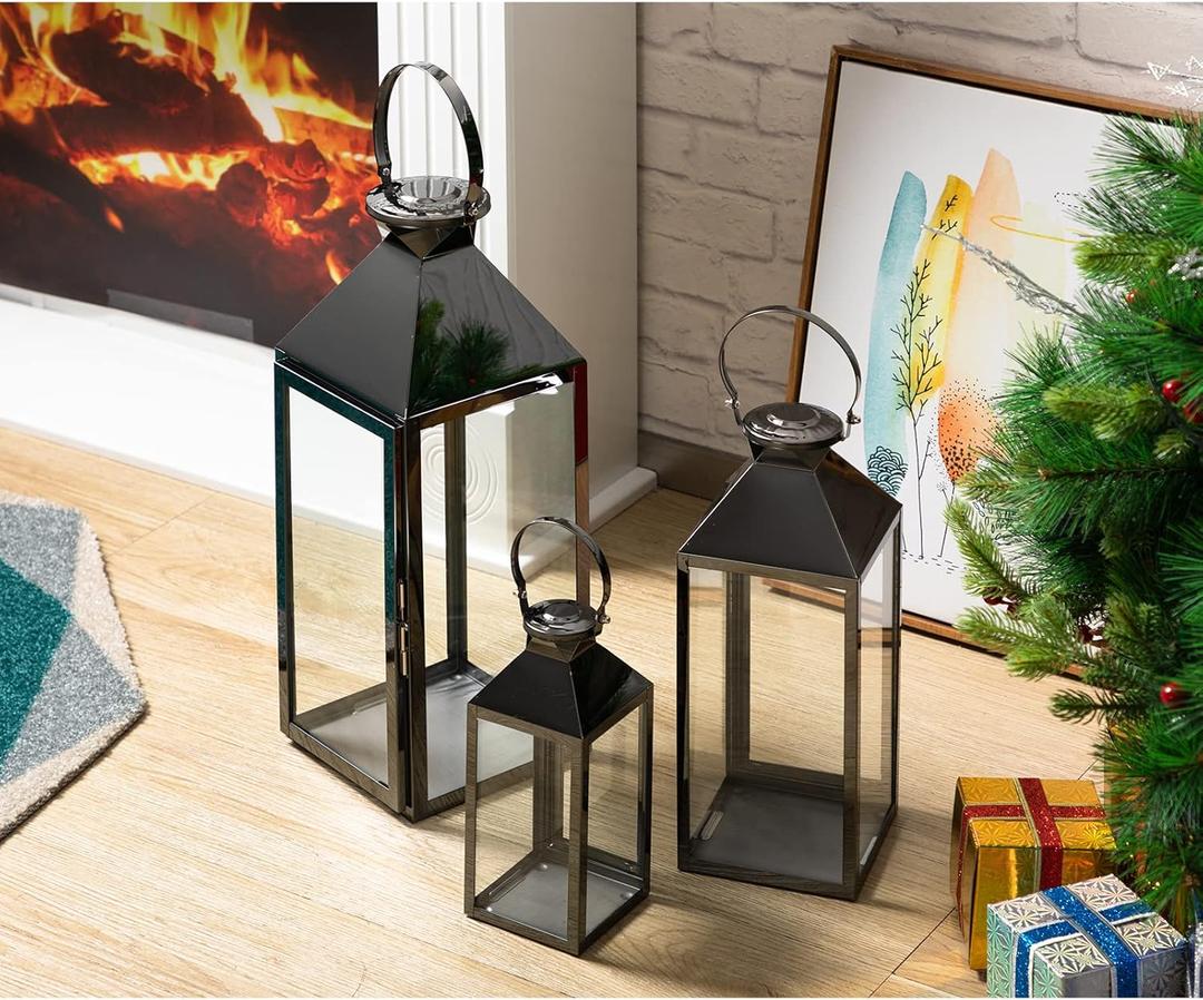 MATICO Stainless Decorative Pinnacle Candle Lantern Set of 3, Hanging Decor Hurricane Lantern Candle Holder for Festival Ceremony Home Decor, Both Indoor & Outdoor Use, Black MATICO Stainless Decorative Pinnacle Candle Lantern Set of 3, Hanging Decor Hurricane Lantern Candle Holder for Festival Ceremony Home Decor, Both Indoor & Outdoor Use, Black