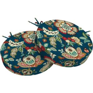 Outdoor Bistro Chair Cushions for Patio Furniture,Patio Bistro Round Foam Seat Cushion with Ties,15" D x 2.5" H,Peacock Blue