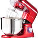 Aucma Stand Mixer, 8QT 900W 6-Speed Tilt-Head Food Mixer, Kitchen Electric Mixer with Dough Hook, Wire Whip & Beater (Red, 8QT)