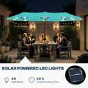 15FT Large Outdoor Patio Umbrella with Solar Lights and Base, Double-Sided Table Umbrellas with 48 LED Lights, Rectangle Market Umbrella for Pool, Deck, Backyard