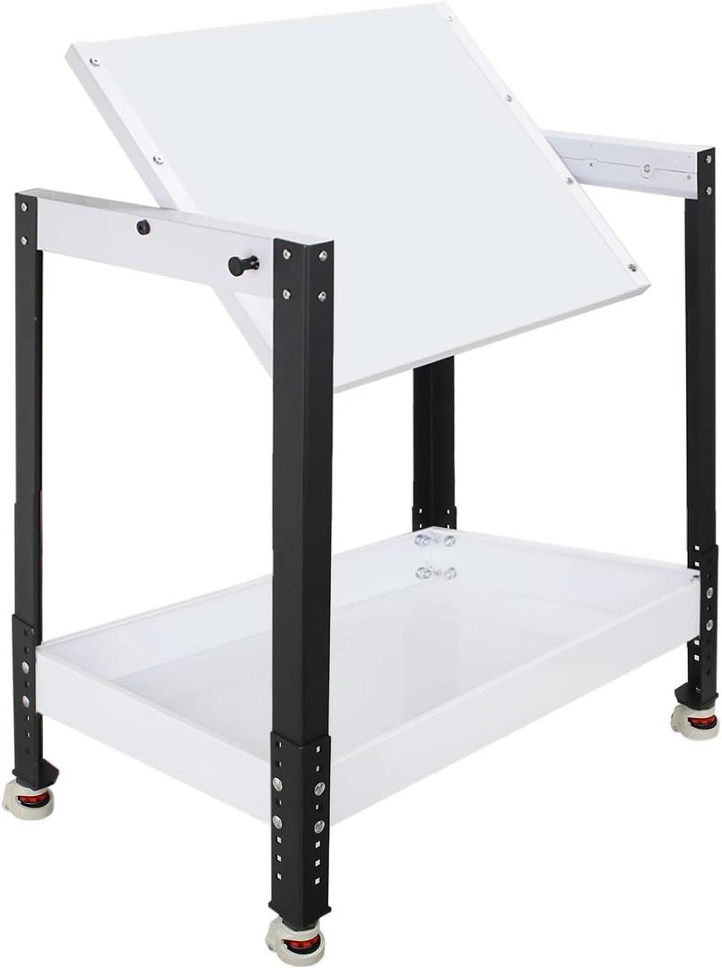 White Flip Tool Stand Workbench, Benchtop Machine Table with Wheels Holds up to 400 LBS Flippable and Height Adjustable