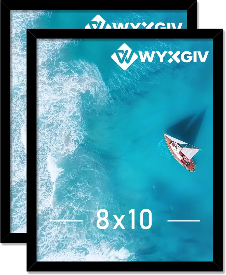 8x10 Picture Frame Set of 2, Lightweight yet Durable Black Frame with High-clarity Plastic Display 8 x 10 Inch Photo Horizontally/Vertically (2 Packs|Black|8"x10")