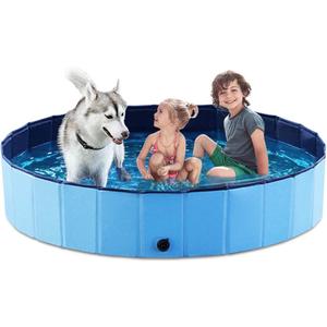 Jasonwell Foldable Dog Pet Bath Pool Collapsible Dog Pet Pool Bathing Tub Kiddie Pool Doggie Wading Pool for Puppy Small Medium Large Dogs Cats and Kids 63" Blue (Mdf Wood Blue) XXL