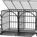 Dosker 42 inch Heavy Duty Metal Dog Crate Cage with Divider for 2 Dogs/Large Dog,All Metal Open Top Escape Proof Cage,Dog Kennel Indoor with Wheels,Floor Grid,Tray,Feeding Bowl