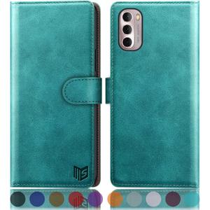 SUANPOT for Moto G Stylus 2022 5G Wallet case RFID Blocking Credit Card Holder, Flip Folio Book PU Leather Phone case Shockproof Cover Women Men for Moto G Stylus 2022 5G case (Blue Green)