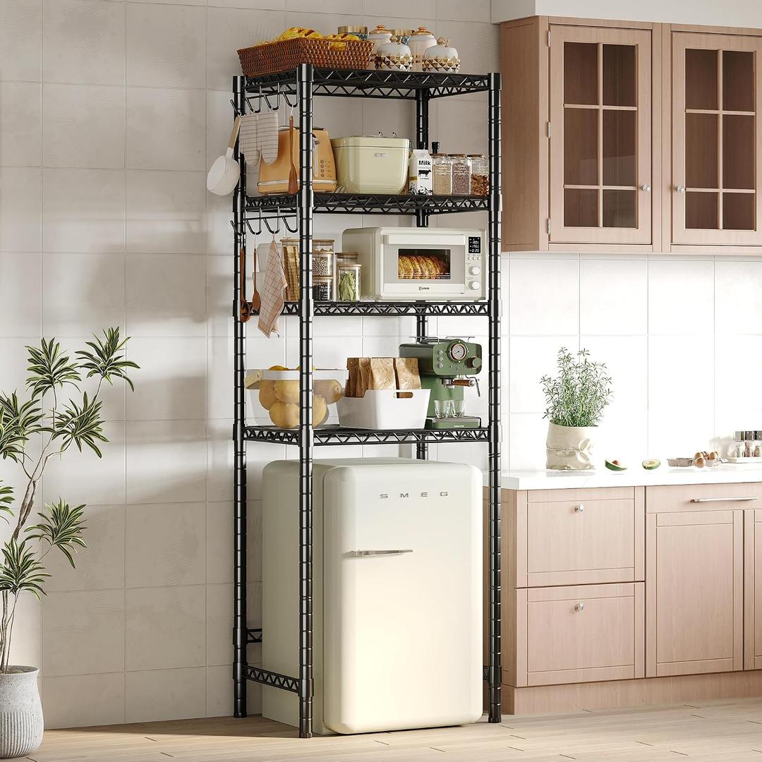 Homeiju 4-Tier Mini Fridge Stand, Adjustable Heavy Duty Storage Shelves, Metal Shelving Rack Mini Fridge and Microwave Storage Shelf for College Rooms Kitchen, Office, 76.7Hx17.7Dx22.8W