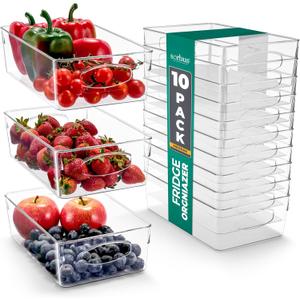 Sorbus 10-Pack Medium Clear Plastic Organizing Bins  Clear Bins for Organizing, Refrigerator Organizers, Fridge Organizer, Pantry Storage, Kitchen Organizer, and Pantry Organizers and Storage Bins