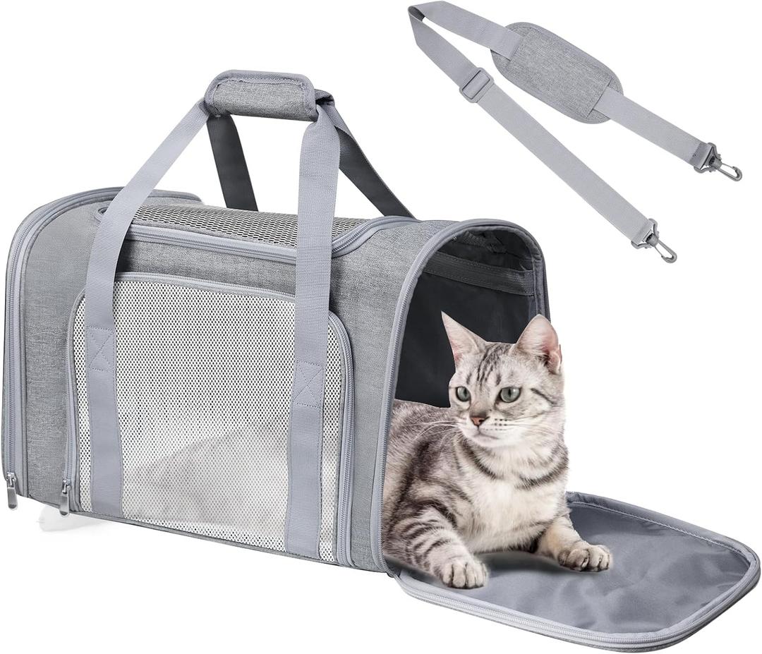 Large Cat Carrier Soft Up to 28 Lbs, Breathable Pet Bag with Steel Frame, 20.0"L x 13.0"W x 13.0"H, Grey