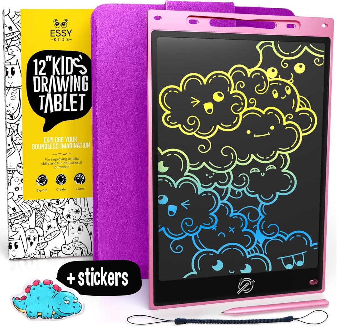 Essy Kids 12 LCD Writing Tablet for Kids Drawing Tablet Kids Writing Tablet LCD Drawing Tablet for Kids Toddler Writing Tablet Kids Drawing Board (12 inches pink)