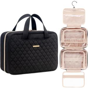 Everfun Travel Toiletry Bag with Hanging Hook and Leakproof Wet/Dry Compartments, Large Capacity Makeup Cosmetic Organizer for Women, 11x7.75x4.5 Inch, Black