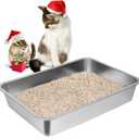 LIHONG Stainless Steel Cat Litter Box,Small Metal Litter Box for Small Cats Hamster Rabbits,No Smell,Non Stick,Easy to Clean(18" Lx14 Wx4 H,M)