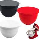 Silicone Bowl Liners for Kitchen Aid Mixers 5 qt Tilt-Head, for Baking Cooking, No More Replacement Mixer Bowls Needed,Silicone Stand Mixer Bowl Liners with Lids (Red+Black+White)