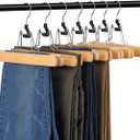 AMKUFO 12 Pack Natural Wooden Pants Hangers with Clips Non Slip Skirt Hangers Trouser Clamp Hanger Solid Wood Hanger with 360 Swivel Hook