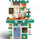 Kitchen Playset for Boys & Girls, Kid Play Kitchen with Realistic Lights & Sounds, Spray Sink Toy Kitchen Accessories, Pretend Food Toys Kitchen for Toddlers Age 1-3(Green)