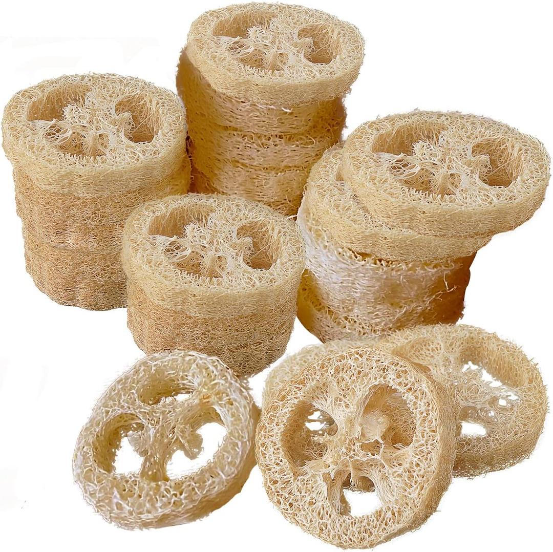 Natural Loofah Sponge for Soap Making, 20 Pack Organic Loofahs Slices Cuts Set, Loofa Exfoliating Body Scrubber, Shower Sponge Luffas for Women and Men