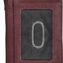 Leatherboss Genuine Leather Women's All in One Credit Business Card Case Holder Slim Zipper Wallet With a Card Protection Strap, Wine