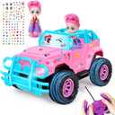 YongnKids Remote Control Car for Kids, 1:20 Scale Rc Trucks for Girls Age 4-7, Pink Rc Cars Toys for Ages 5-7 8-13 Boys Girls Birthday Gift, Off Road Trucks with Mini Doll & DIY Sticker