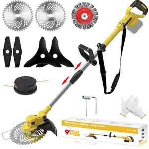 Cordless Weed Wacker for Dewalt 20V MAX Battery, 4-in-1 Electric Weed Eater, String Trimmer with 5 Blades, for Lawn, Yard and Bush Trimming (No Battery) (Yellow)