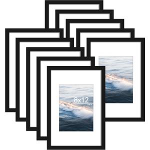 8x12 Picture Frame Sef of 10, Display Pictures 6x8 with Mat or 8 x 12 Without Mat, Photo Frame Collage for Wall Gallery Decor, Wall Mounted, Black