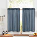 jinchan Nautical Striped Linen Kitchen Curtains 36 Inches Farmhouse Tier Cafe Curtains for Living Room Bathroom Laundry RV Rustic Half Window Light Filtering 2 Panels Grey