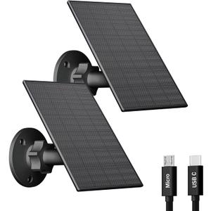 2W Solar Panel for Security Camera Outdoor, USB/USB-C Charger with IP65 Waterproof, 360 Adjustable Mount & 7.2ft Cable, Compatible with Rechargeable Battery Cameras (2 Pack, Black)