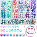 1150 pcs Gradient Mermaid Imitation Pearl Beads for Craft, Faux ABS Smooth Filler Rainbow Beads Assorted Sizes 6mm 8mm 10mm Pearl Beads for DIY Jewelry Earrings Necklaces Bracelets Making