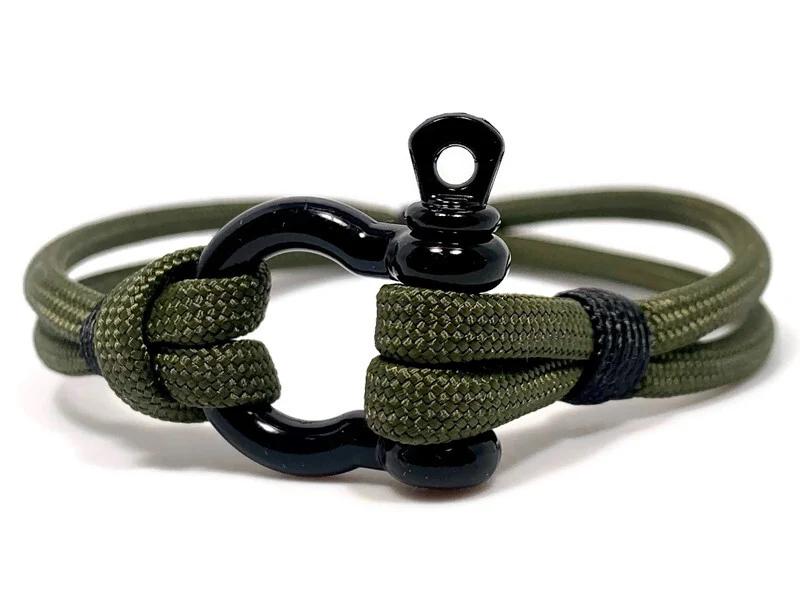 Mens Rope Bracelet - Stainless Steel Black Shackle, Extremely Durable and Scratch Resistant Waterproof Paracord, Handmade, Nautical Wristband for Men