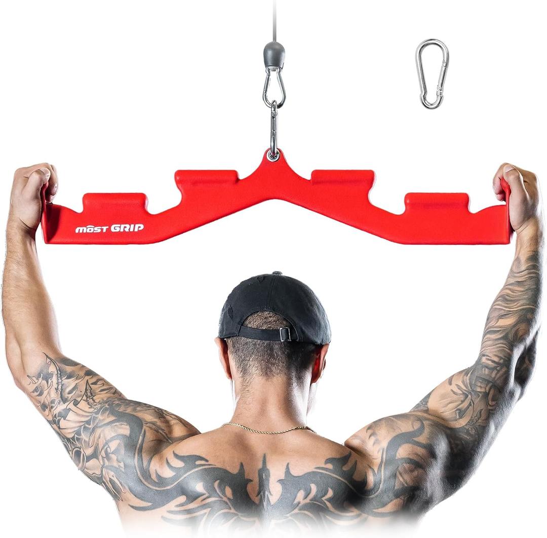 LAT Pull Down Bar with 6 Ergonomic Handles, Neutral Grip LAT Pulldown Attachments for Whole Back Training, Wide Grip LAT Pulldown Bars for Home Gym Cable (Red)