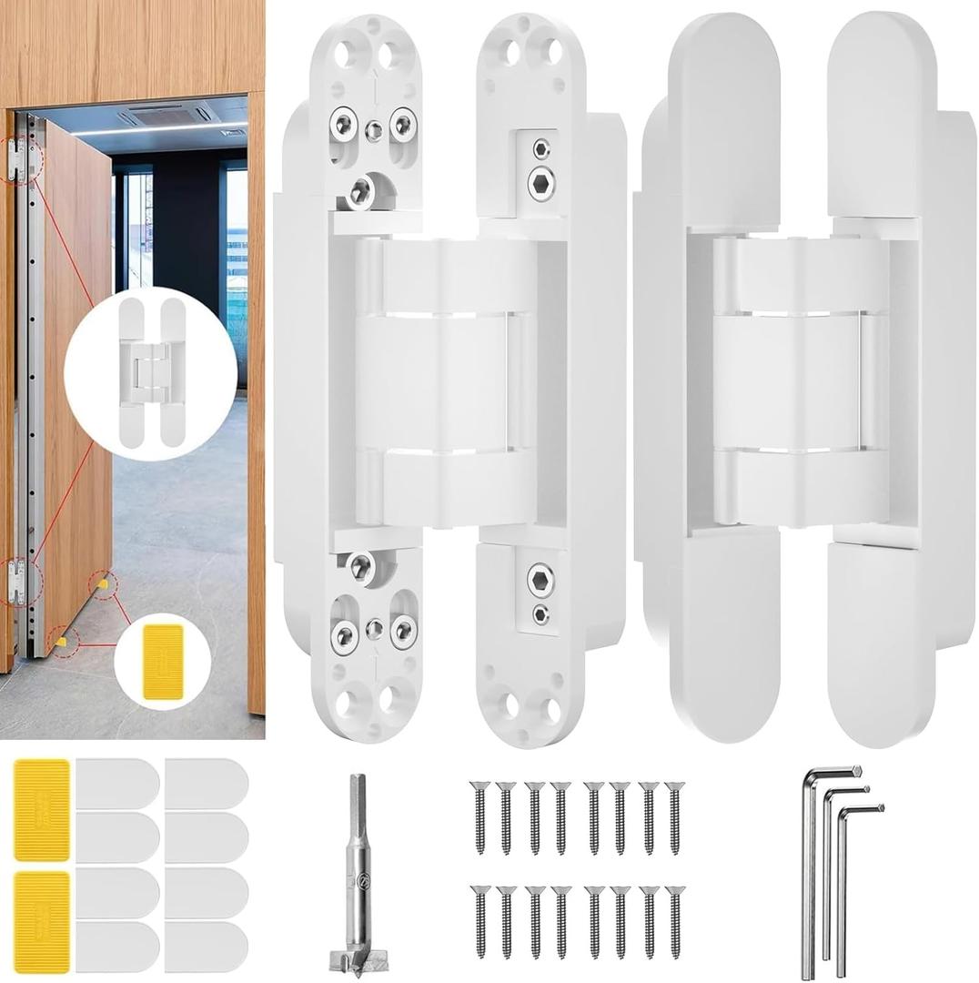 7" Hidden Door Hinge/Concealed Hinges,Invisible Hinges,Invisible Door Silent 180 Degree Swing Hinge 3-Way Adjustable Butt 7 x 2.8 x 1 (Pack of 2) (White 7 inches)