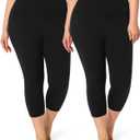 Hi Clasmix 2 Pack Plus Size Capri Leggings for Curvy Women -1X-4X High Waisted Tummy Control&Soft Yoga Workout Gym Tights Pants(2 Pack Black,XL)