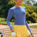 RUNNING GIRL Long Sleeve Yoga Shirts for Women, Soft Fitted Seamless Stretchy Casual Crew Neck Athletic Basic Shirt (X-Large, A-light Blue)