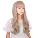 Kids Mixed Blonde Wig with Bangs Girls Long Ash Blonde Wig Cild Wavy Curly Dirty Blond Wigs Daily Halloween Party Cosplay Wigs