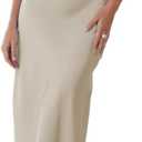 Halfisland Satin High Neck Backless Sleeveless Midi Dresses for Women Elegant Mock Neck High Waist Cross Back Cocktail Dress (Large, Champagne)