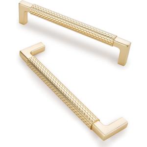 GOFFIDECO 10 Pack 5 inch(128mm) Brushed Gold Cabinet Pulls Knurled Cabinet Handles Cupboard Handles Kitchen Cabinet Hardware for Cupboard Drawer Pulls