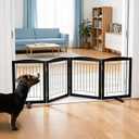 ZJSF Freestanding Dog Fence Indoor, Foldable Dog Gate for Doorways, Stairs or Hallways, Sturdy Wood Extra Wide Pet Gate with Support Feet for The House, Black, 24 "Height-4 Panels