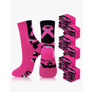 Haysandy 24 Pairs Breast Cancer Awareness Socks Bulk Soft Pink Ribbon Football Socks for Women Softball Volleyball Sport