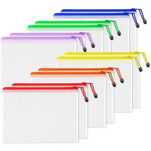 SUNEE Plastic Mesh Zipper Pouch 9.2x12.5 in (6 Colors, 12 Packs),Extra Large Water-Resistant Zip Bag for School Office Supplies, Puzzles & Games Organizing Storage